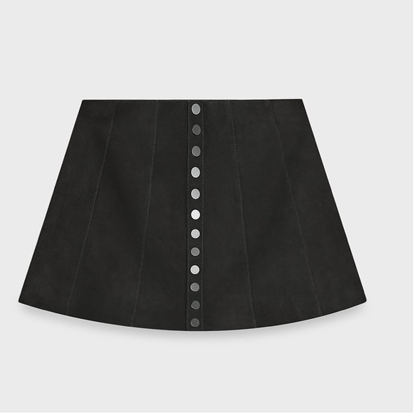 Zara Leather Suede Mid rise Mini Skirt STEVEN MEISEL Black button M NWT $230 - Picture 3 of 16